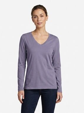 51 Eddie Bauer Long Sleeve V-Neck Top | Size S | 60% Cotton Purple Tee